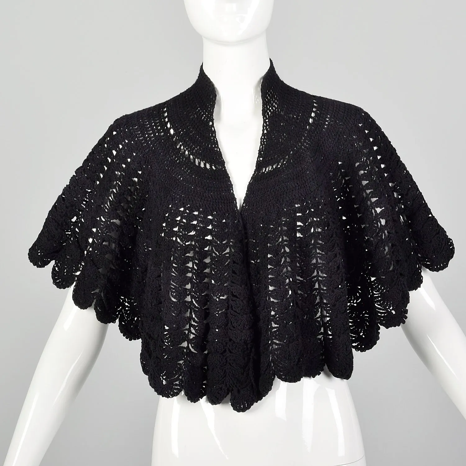 1890s-1900 Black Crochet Cape