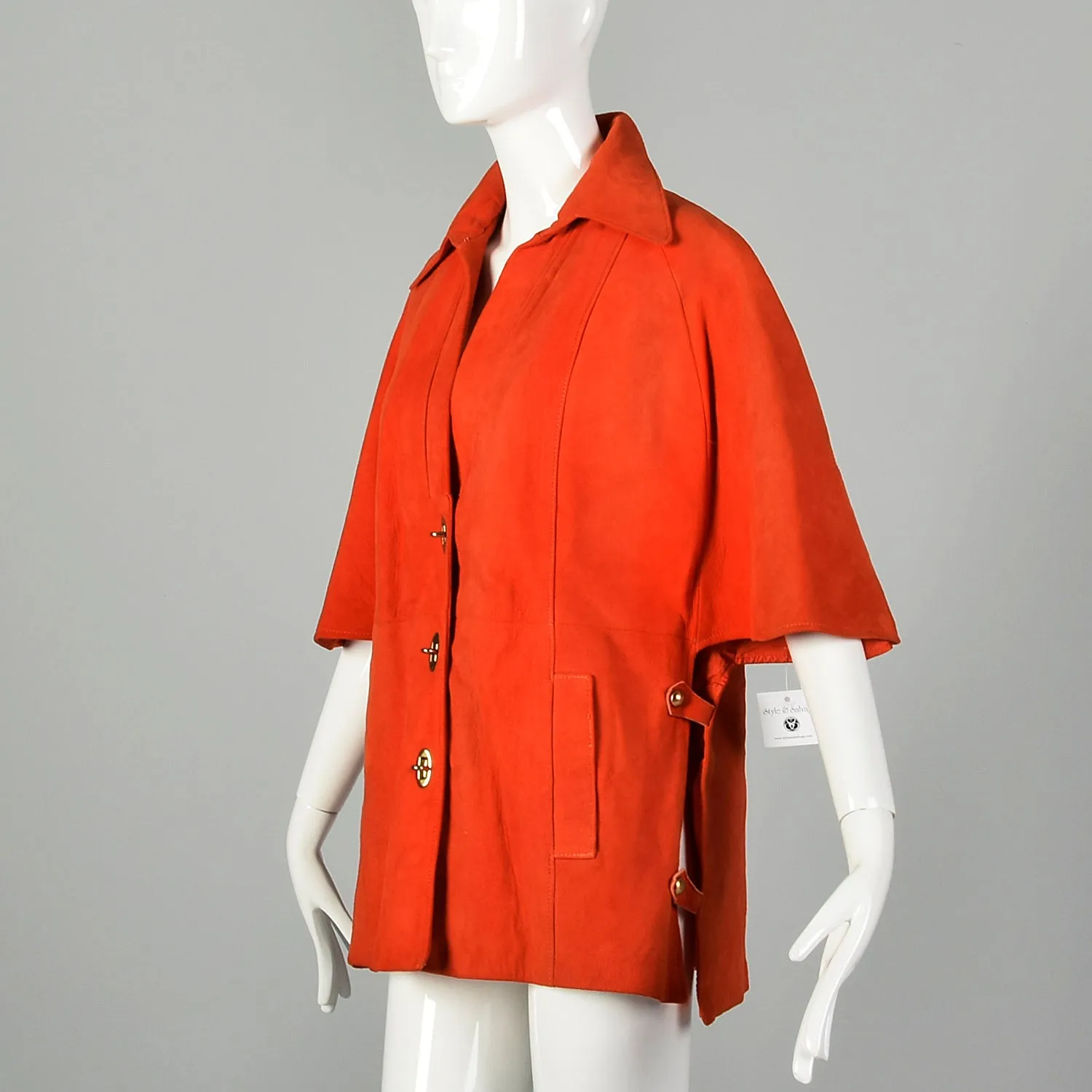 1960s Mod Orange Suede Leather Cape