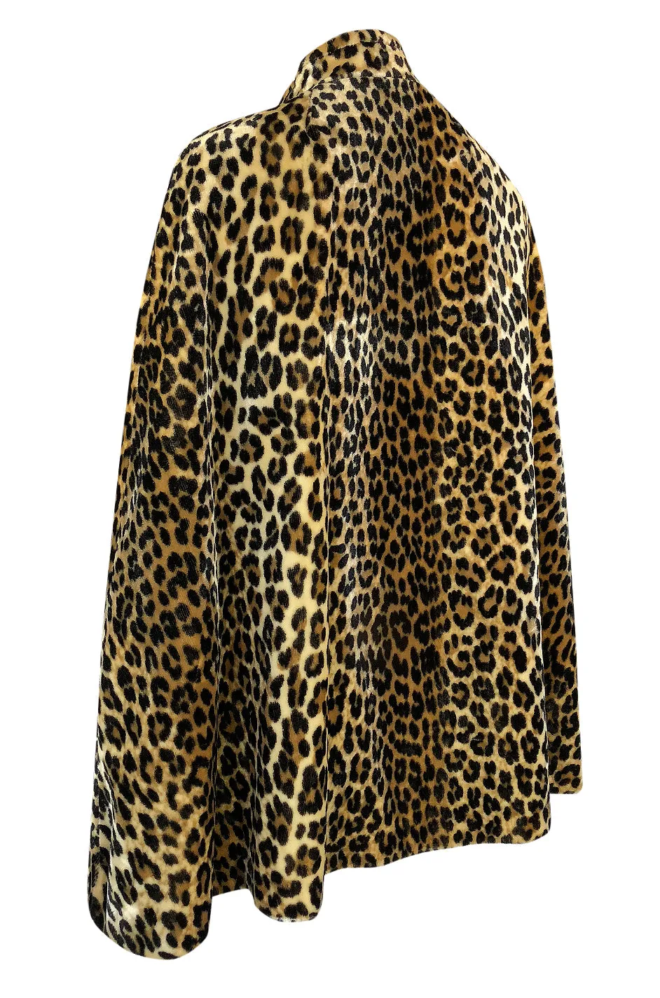 1960s Unlabeled Leopard Printed Faux Fur Velveteen Belted Cape