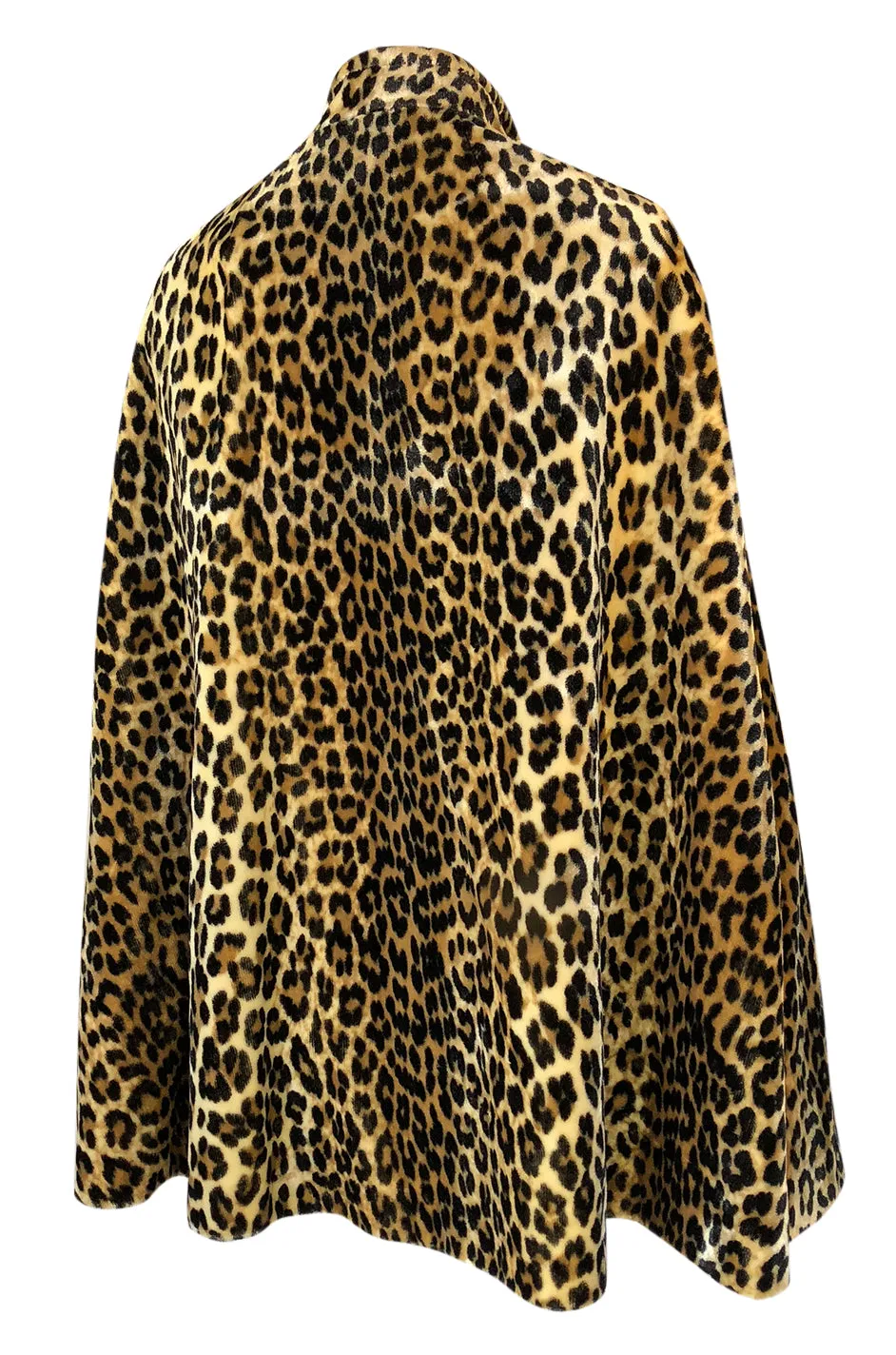 1960s Unlabeled Leopard Printed Faux Fur Velveteen Belted Cape