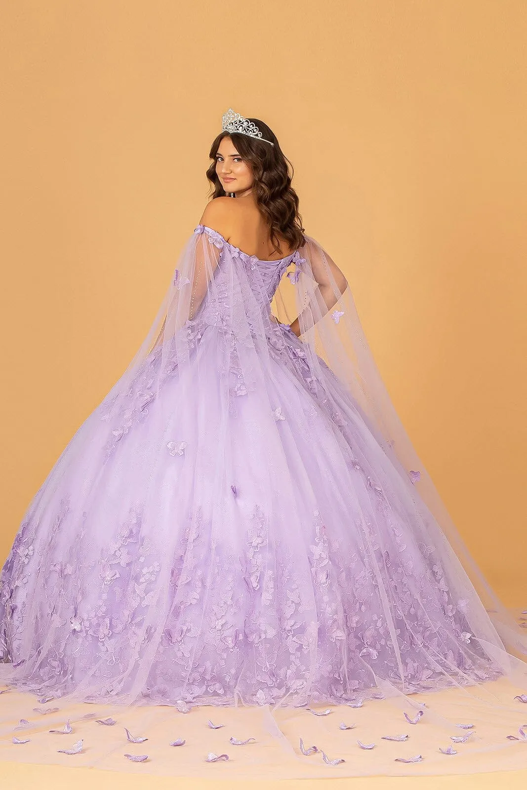 3D Butterfly Cape Sleeve Ball Gown by Elizabeth K GL3110