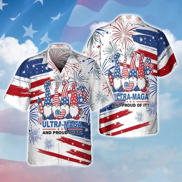 3d Full Print Ultra Maga And Proud Of It Hawaiian Shirt For Independence's Day, American Fourth Of Jul Gifts, Hawaiian Shirt For Men