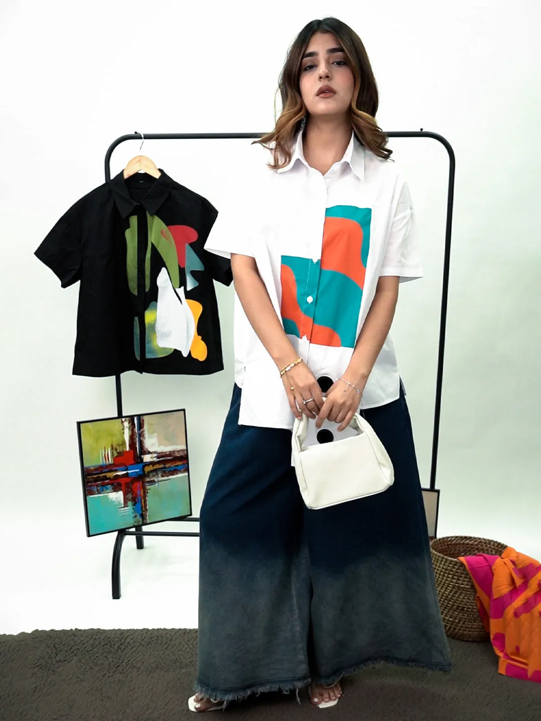 Abstract White Oversized Shirt