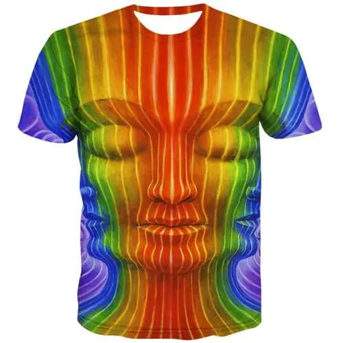 Alien T-shirt Men Psychedelic T shirts Funny Colorful T-shirts Graphic Dizziness Tshirts Novelty Rainbow Tshirt Anime