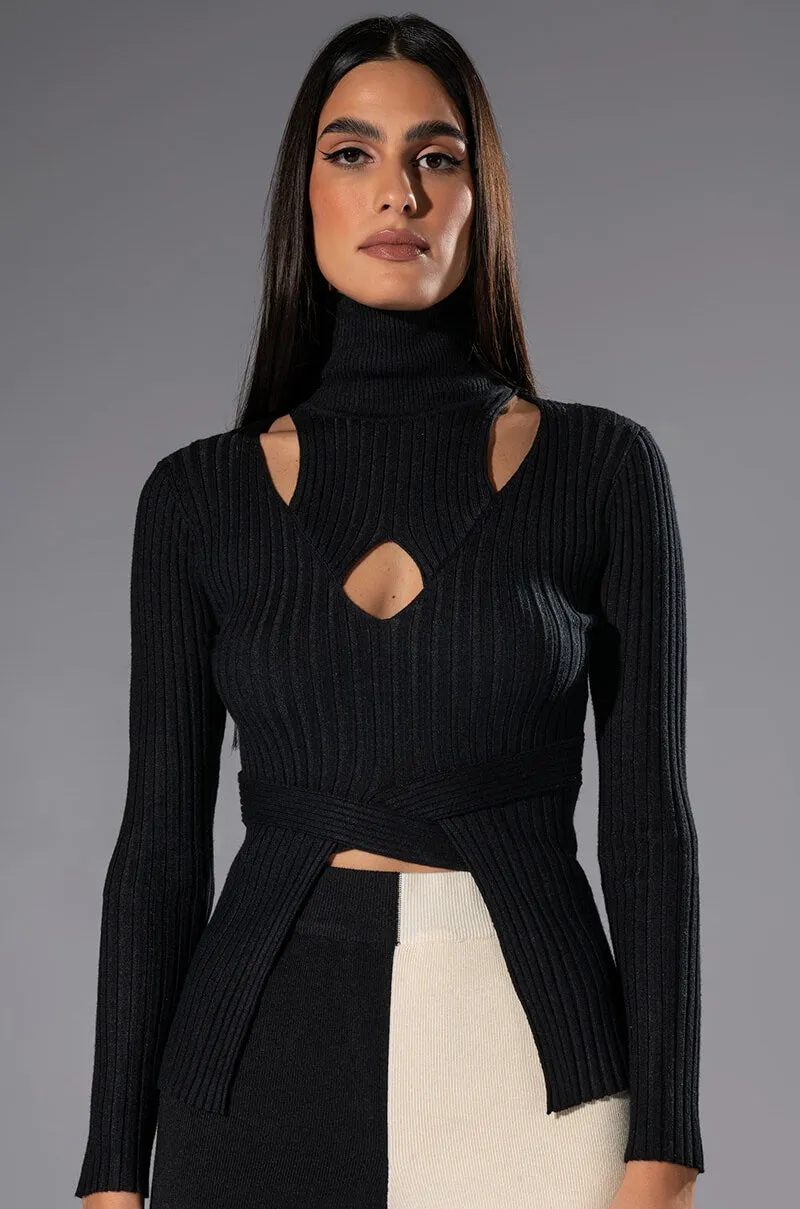 ALL IN THE DETAILS CUT OUT TURTLENECK SWEATER