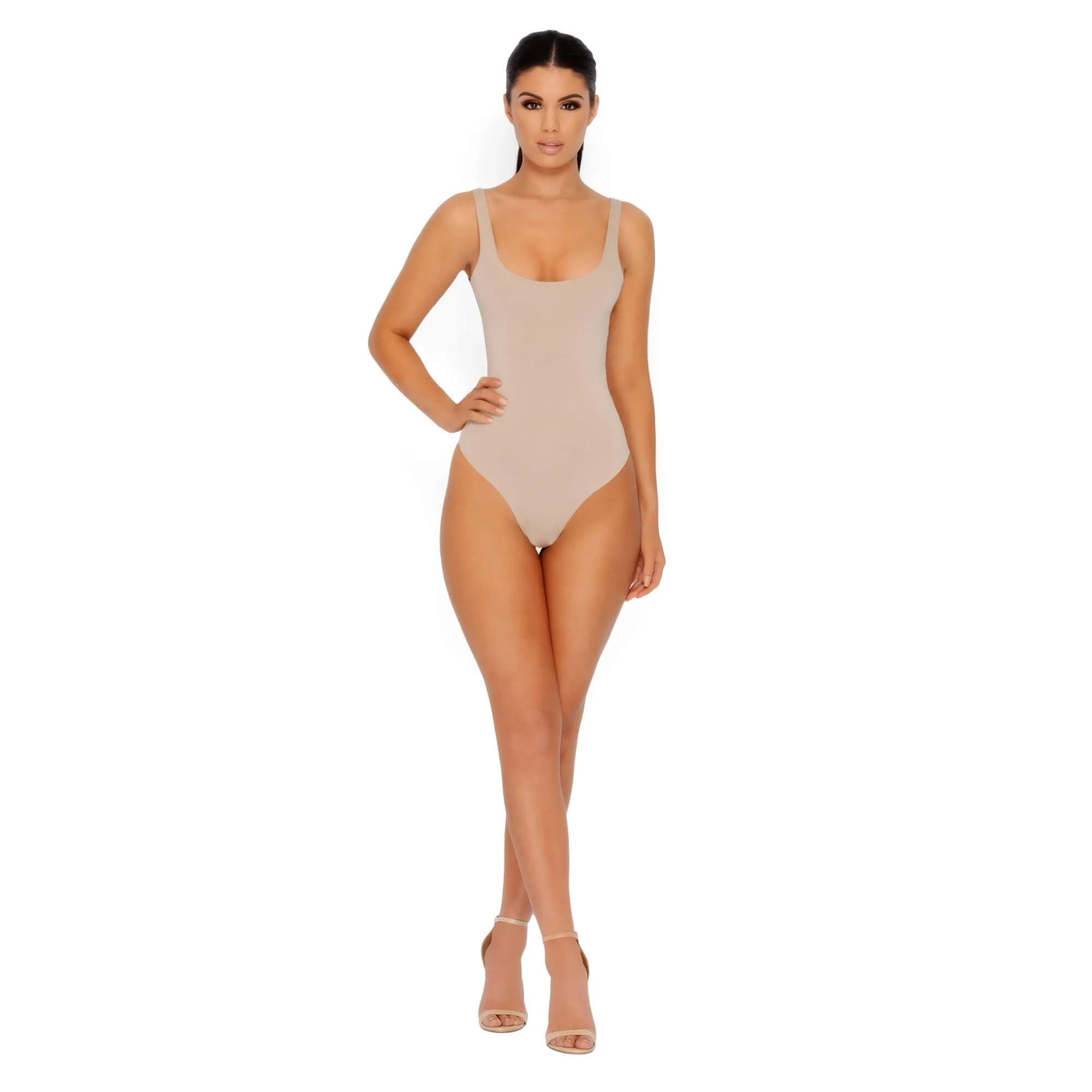 All Night Thong Double Layered Bodysuit in Stone