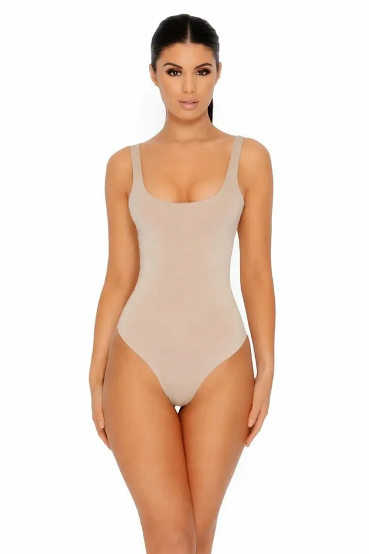 All Night Thong Double Layered Bodysuit in Stone