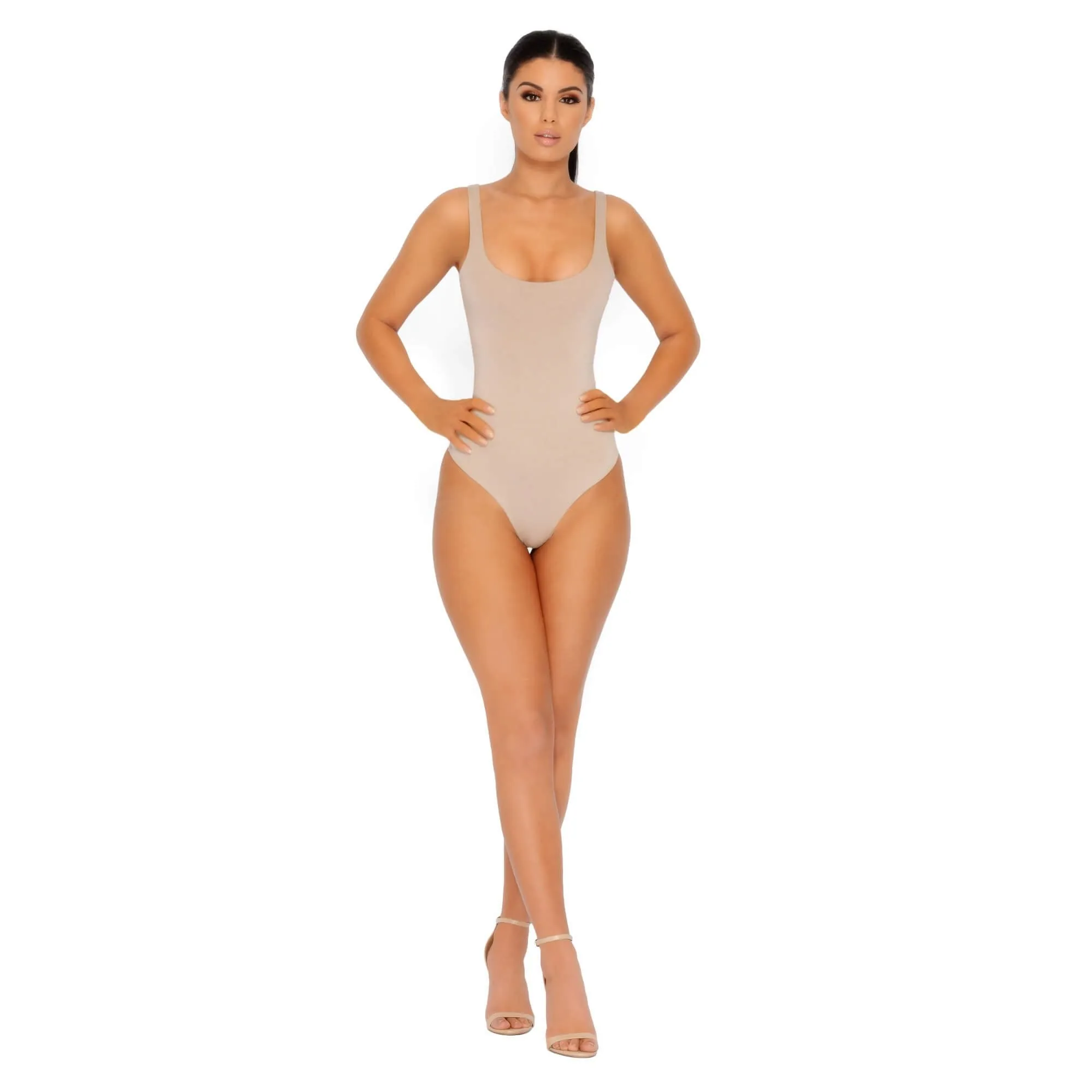 All Night Thong Double Layered Bodysuit in Stone