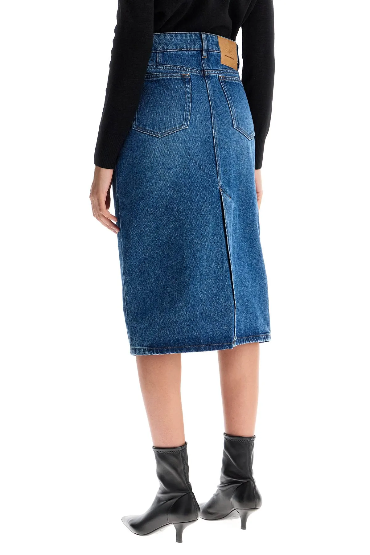 Ami Alexandre Matiussi Denim Midi Skirt In Seven