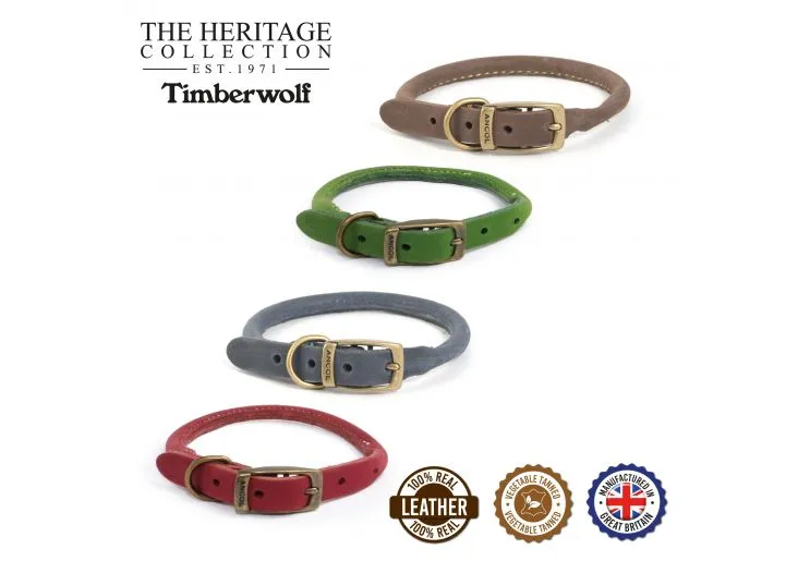 Ancol - Timberwolf Round Leather Collar - Sable - 39-48cm (Size 5)