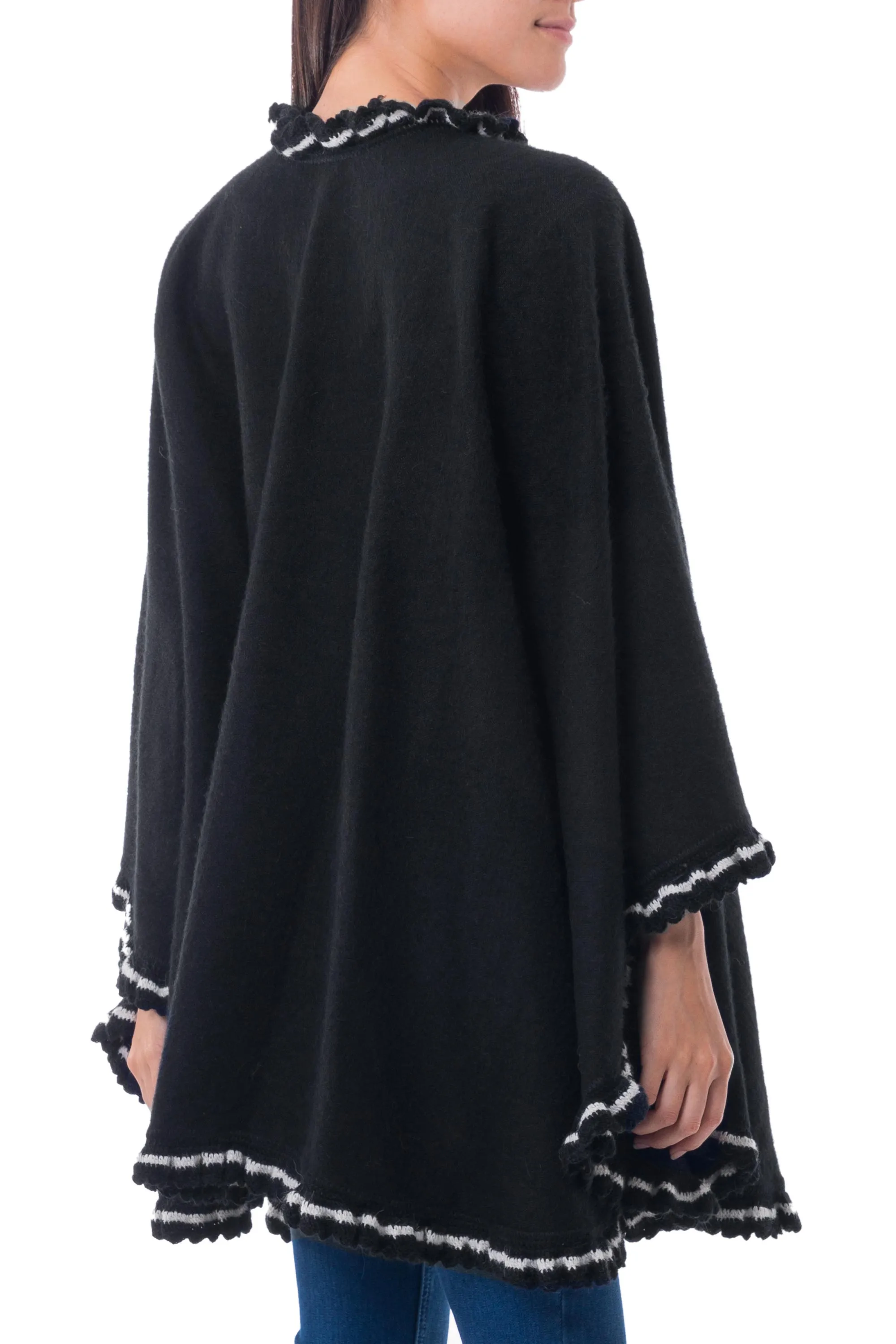 Andean Snow Princess in Black Alpaca Blend Cape