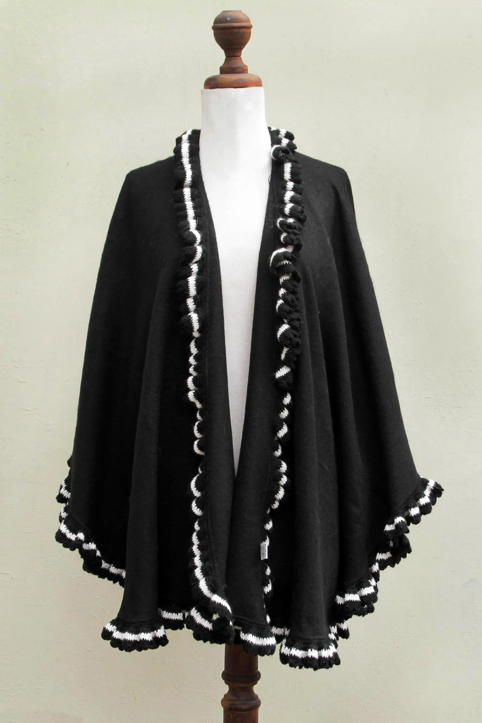 Andean Snow Princess in Black Alpaca Blend Cape