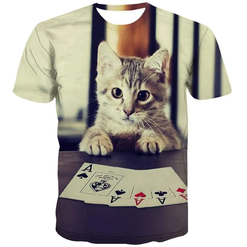 Animal T shirts Men Cat T-shirts 3d Playing Cards Tshirts Cool Funny Tshirt Printed Harajuku Tshirt Anime