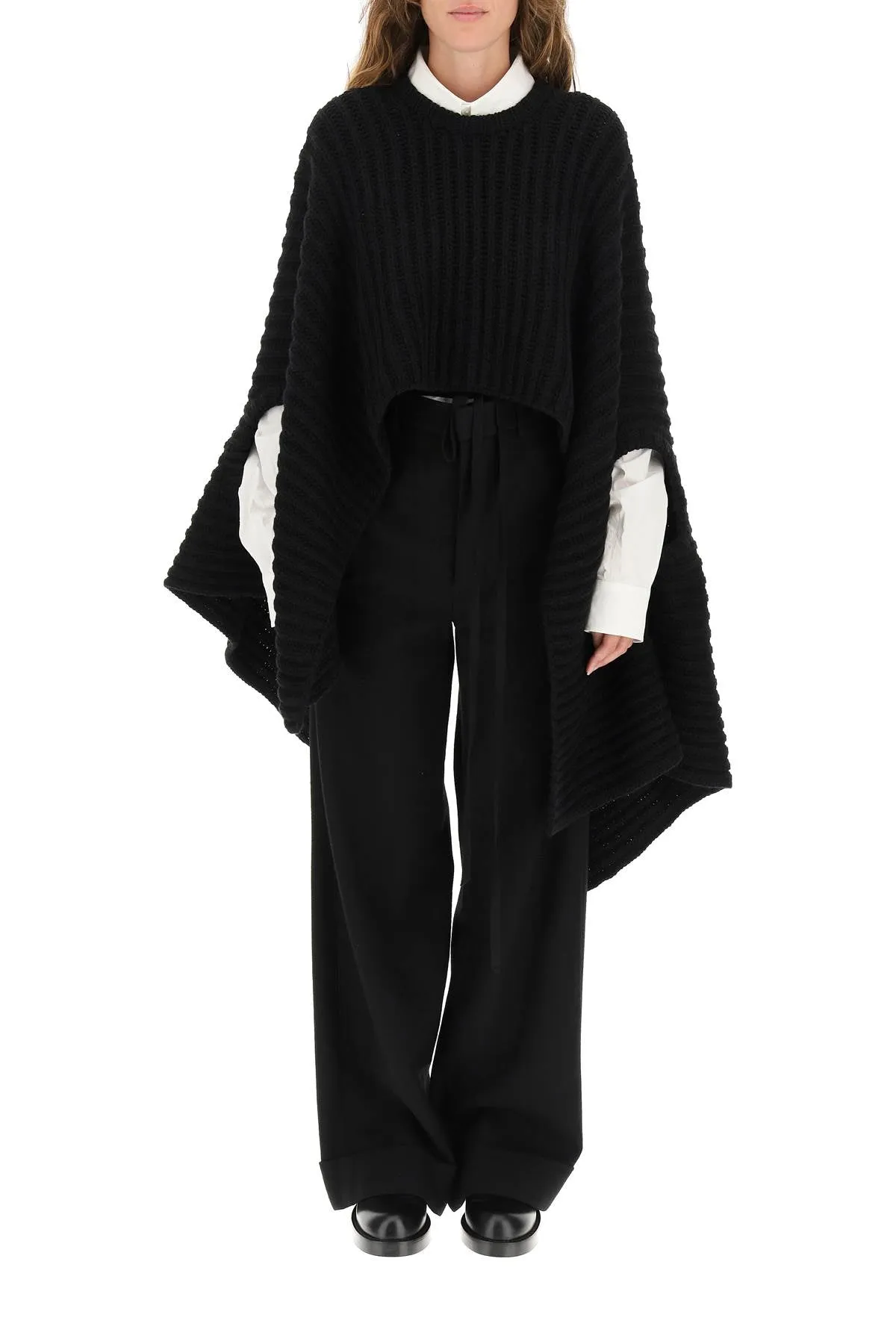 Ann Demeulemeester Rib-Knit Asymmetric Cape