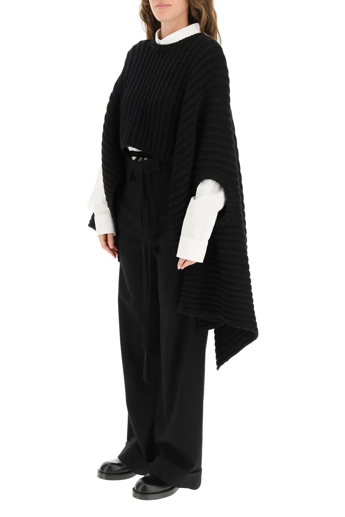 Ann Demeulemeester Rib-Knit Asymmetric Cape