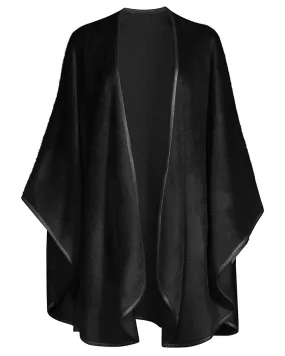 Baby Alpaca Leather Trim Cape in Black