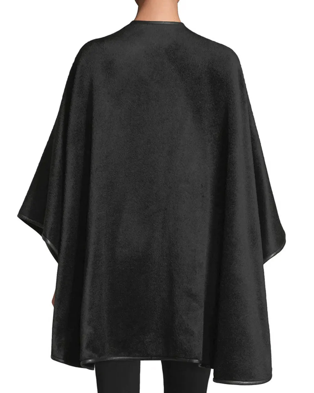 Baby Alpaca Leather Trim Cape in Black