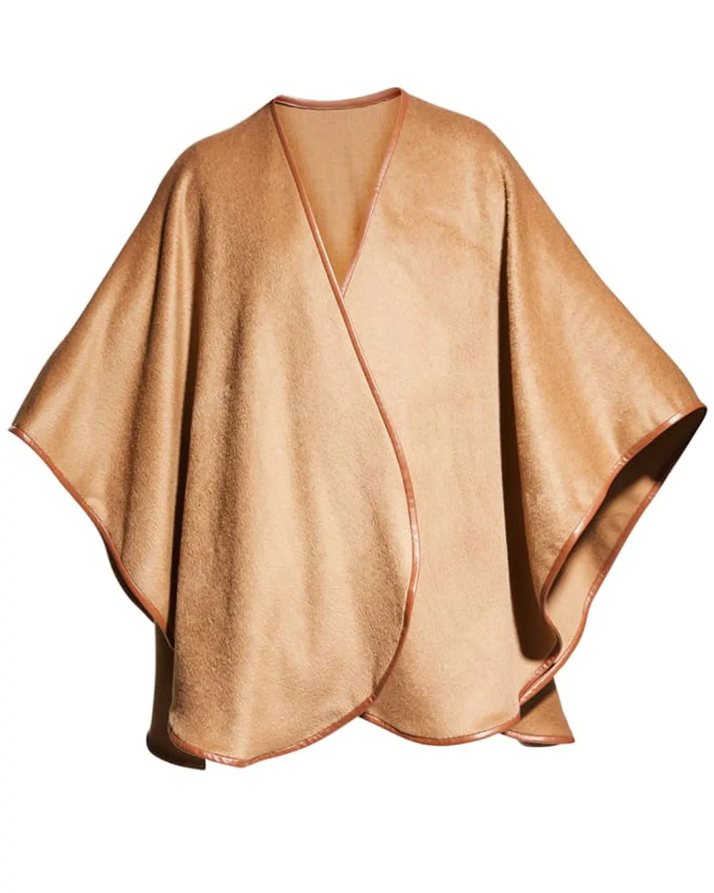 Baby Alpaca Leather Trim Cape in Camel