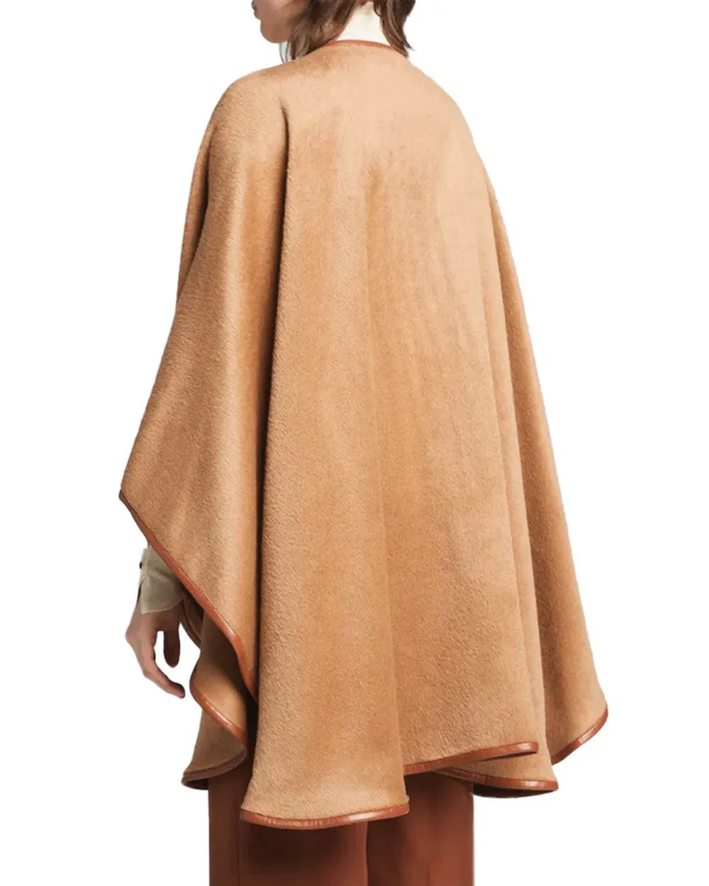 Baby Alpaca Leather Trim Cape in Camel