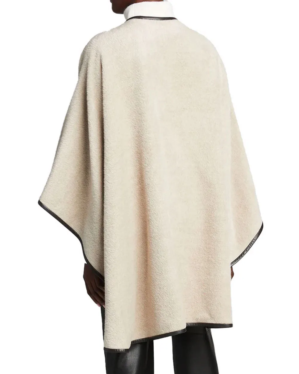 Baby Alpaca Leather Trim Cape in Oatmeal