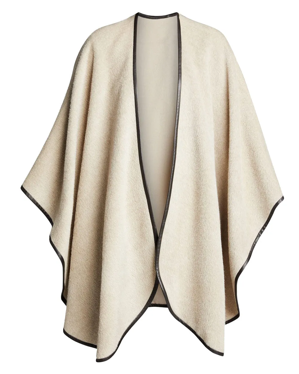 Baby Alpaca Leather Trim Cape in Oatmeal