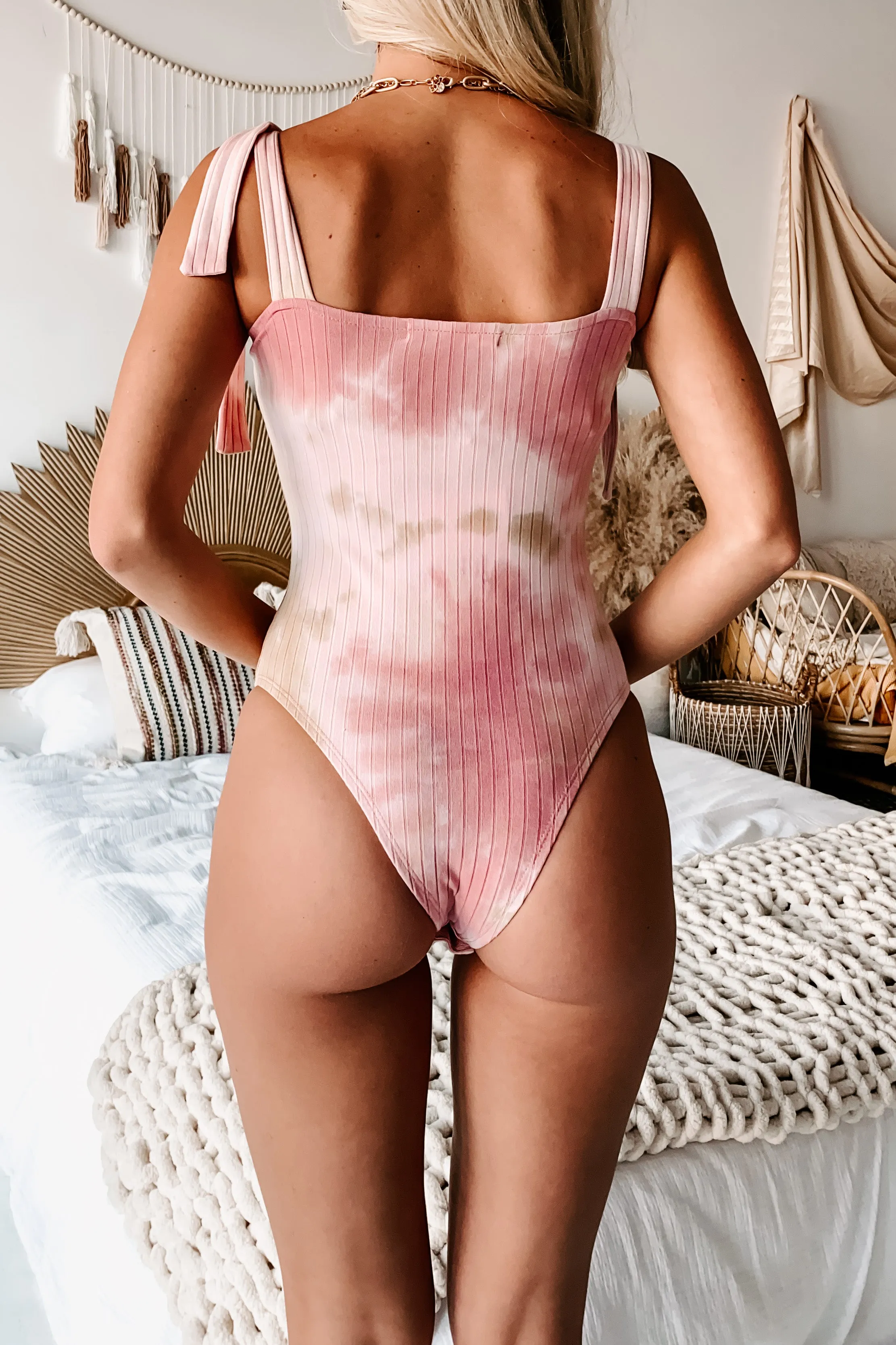 Back Off Tie Strap Tie Dye Bodysuit (Pink)