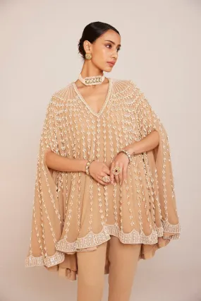 Beige assymetrical cape set