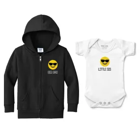 Big Bro Little Sis Sunglass Face Emoji - Full Zip Sweatshirt & Bodysuit Set