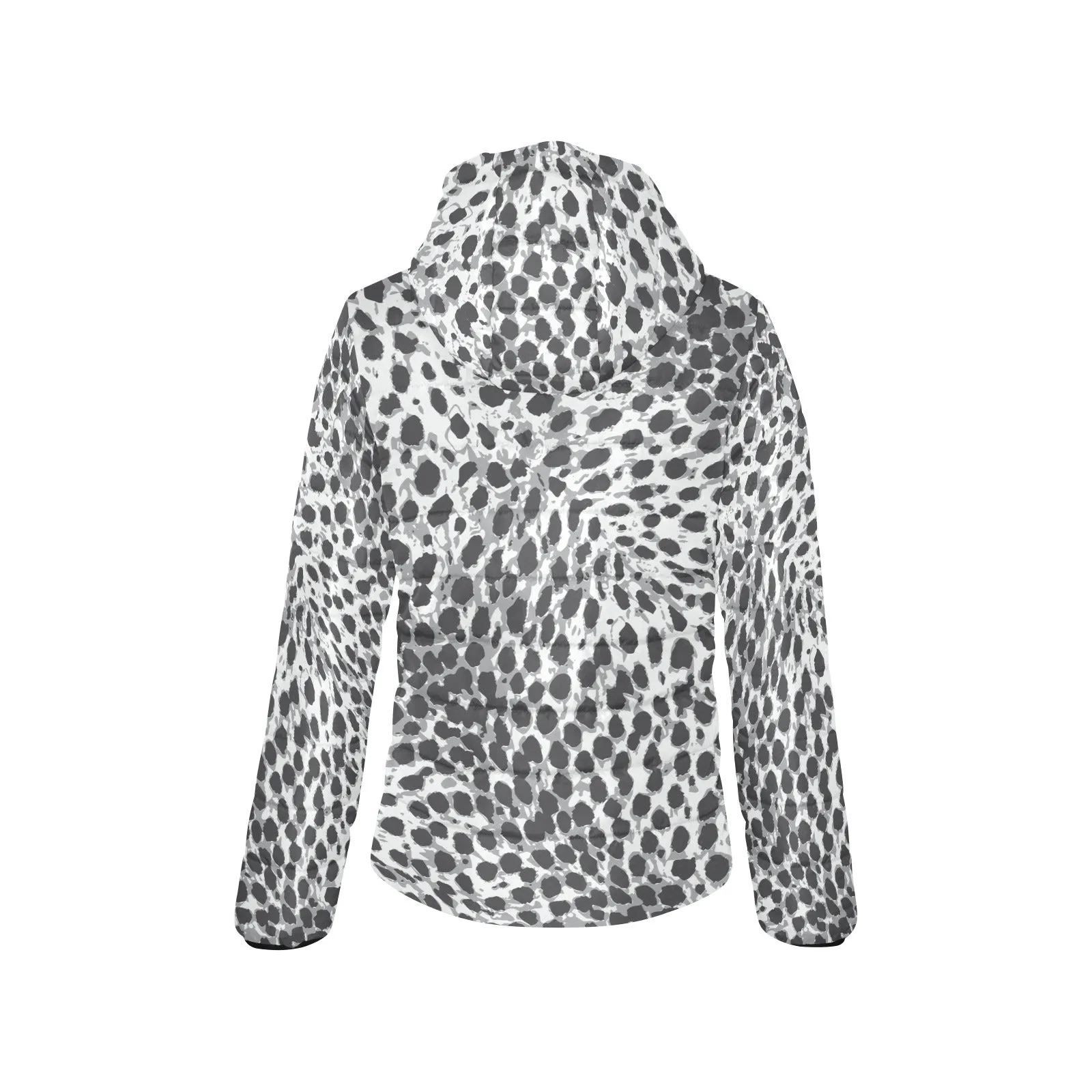 Black & White Leopard Print Womens Hooded Puffer Jacket