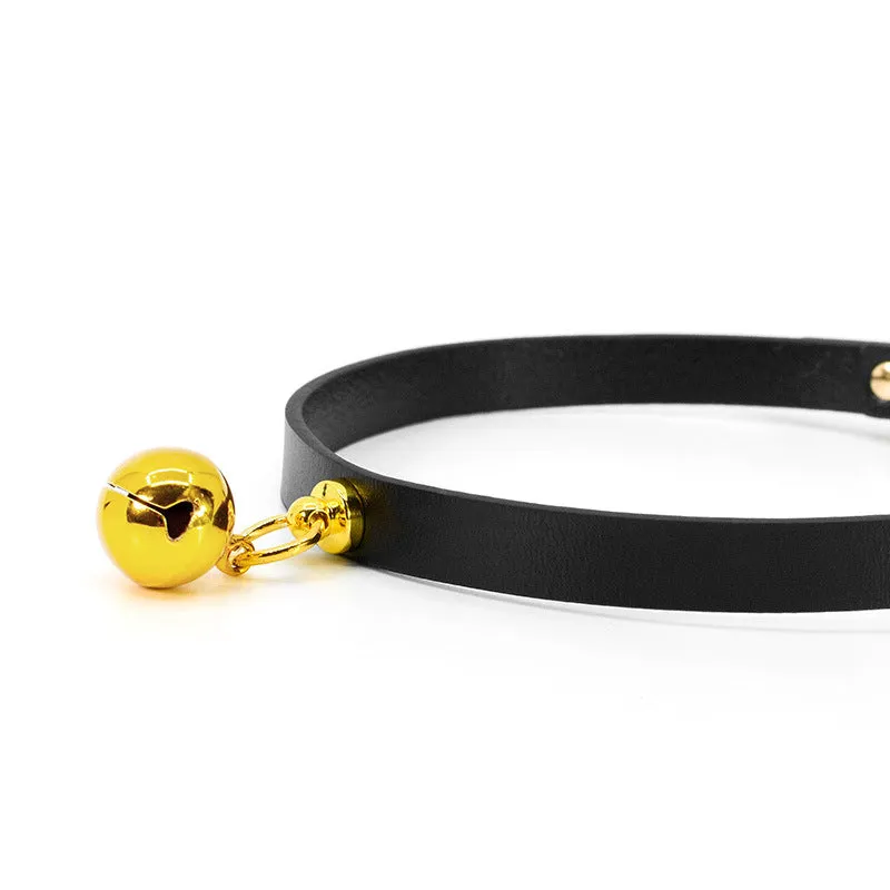 Black and Gold Contrast Faux Leather Collar and Leash