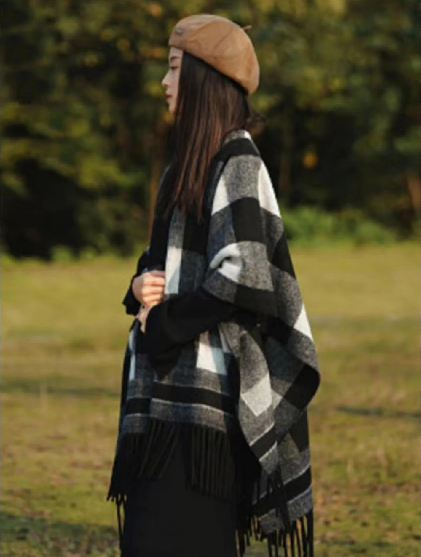 Black and White Buffalo Check Cape