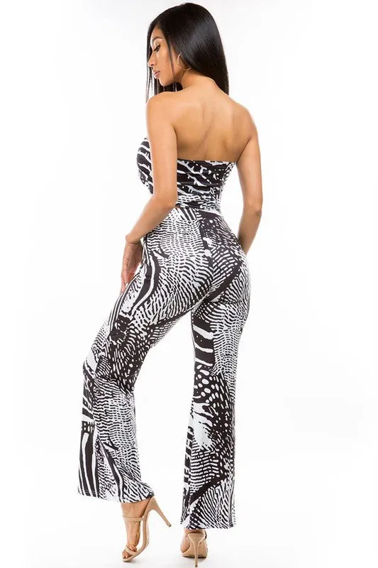 Black and White Halter Top and Wide-Leg Pant Set