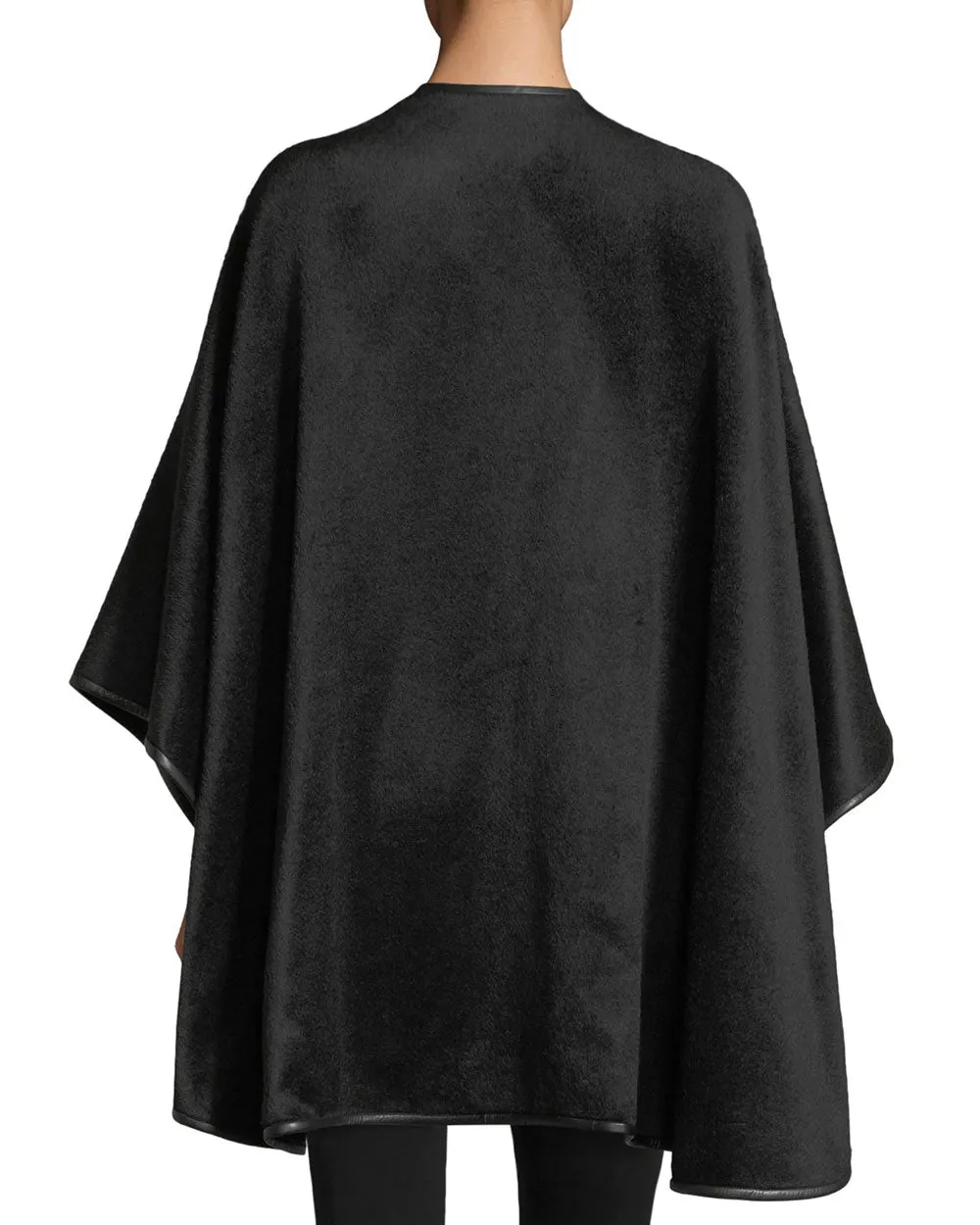 Black Baby Alpaca Leather Trimmed U-Cape