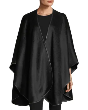 Black Baby Alpaca Leather Trimmed U-Cape