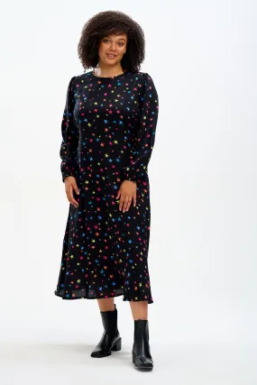 BLISS MIDI DRESS (BLACK/ RAINBOW STAR CONFETTI)