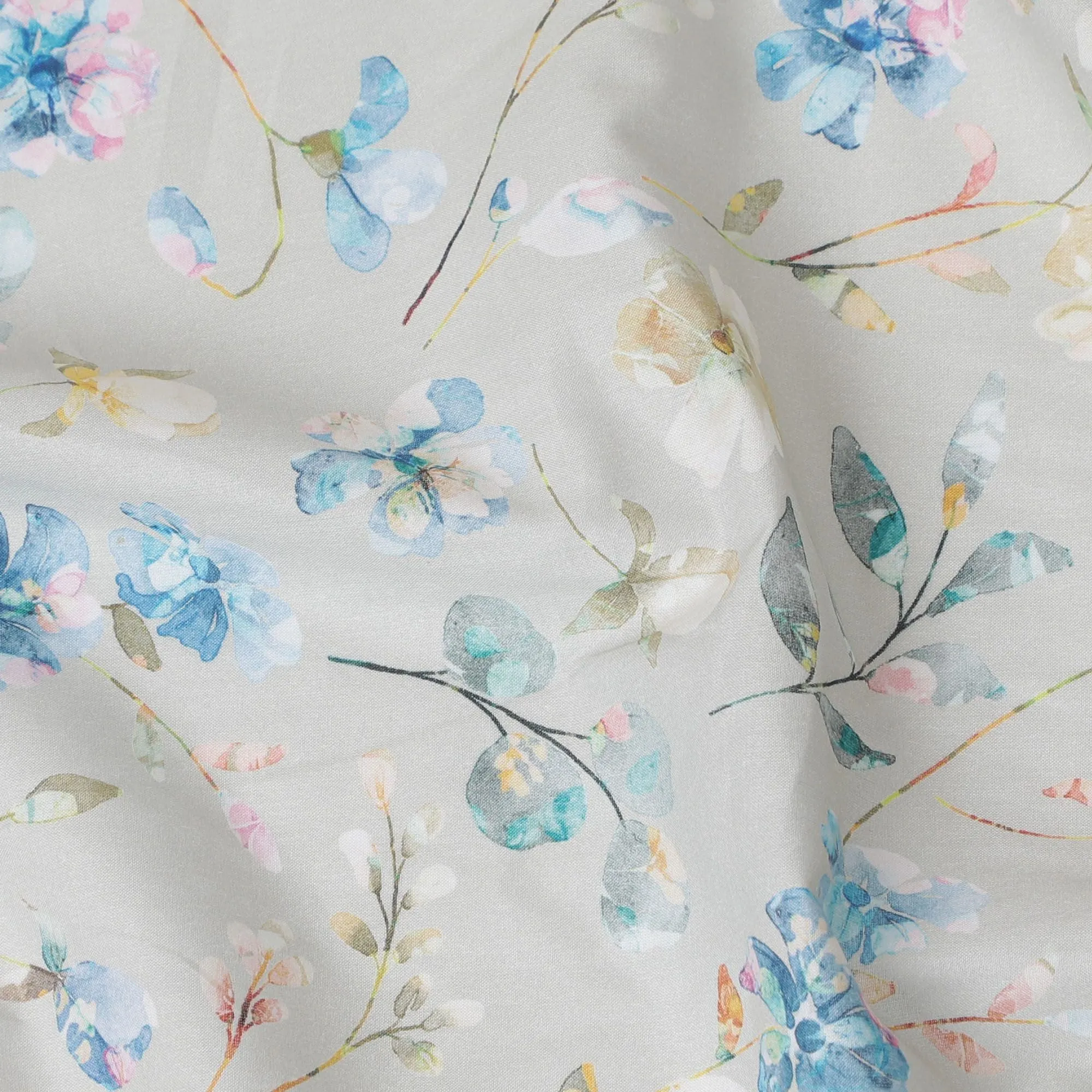 Blossoming Serenity Cotton Voile Fabric - 110cm Wide, Refreshing Floral Print from India-D18534