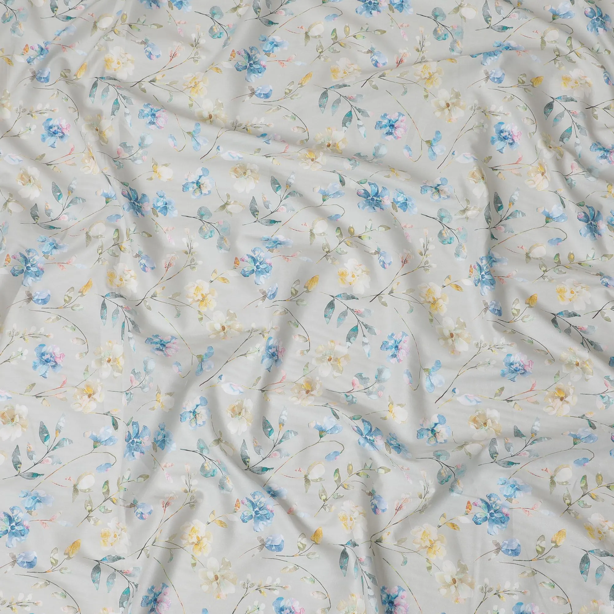 Blossoming Serenity Cotton Voile Fabric - 110cm Wide, Refreshing Floral Print from India-D18534