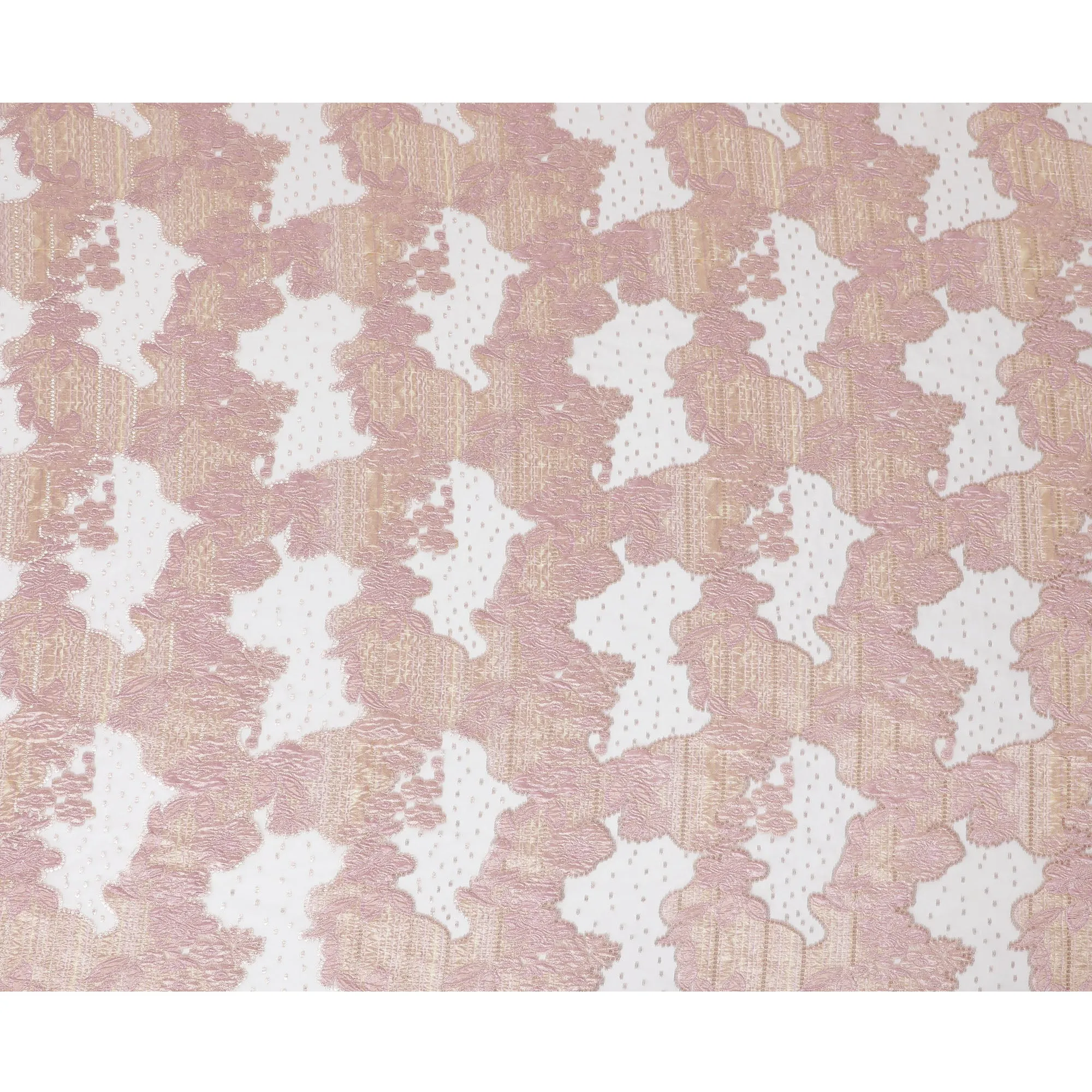 Blush Pink and Gold Synthetic Brocade Fabric with Textured Design - 140 cm Width-D19805