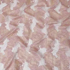 Blush Pink and Gold Synthetic Brocade Fabric with Textured Design - 140 cm Width-D19805