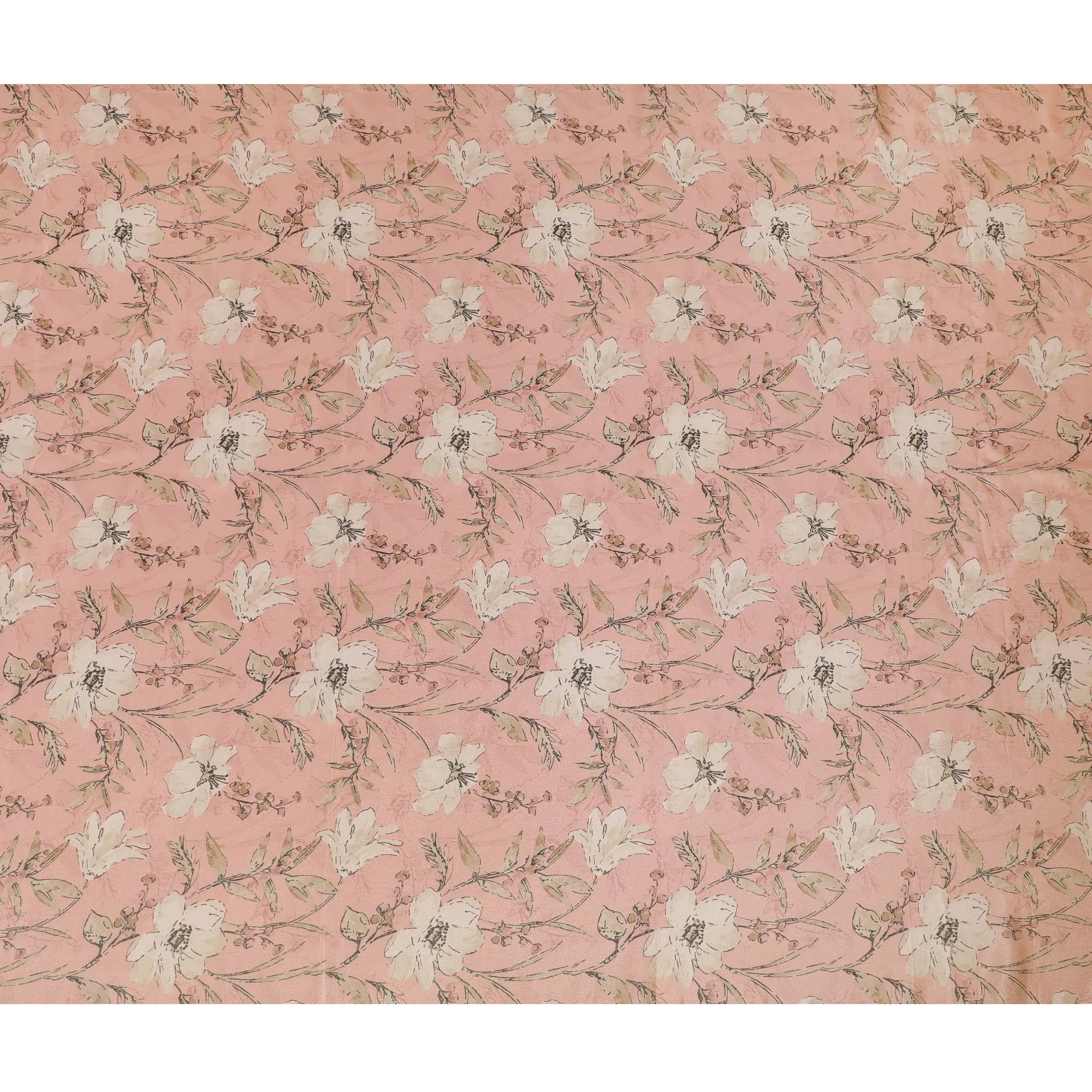 Blush Pink Organza Fabric - Delicate Ink-Drawn Floral Motif, 110cm Width, Subtle Luster-D18942