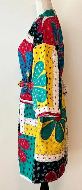 Bold Short Designer Patchwork Kimono. Vibrant Colors.