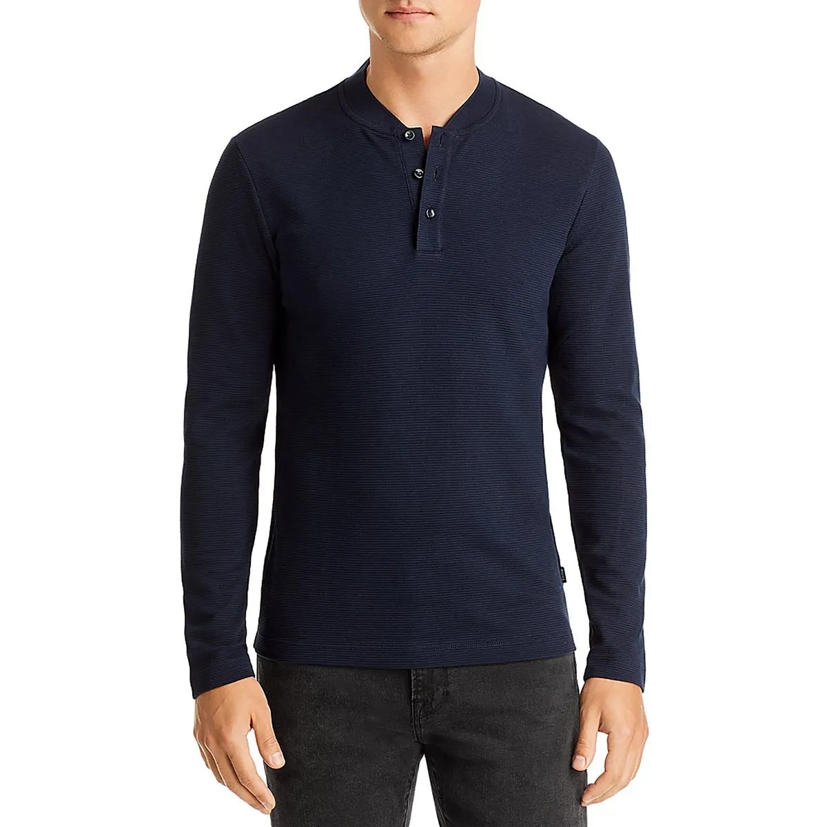 Boss Mens Cotton Ribbed Henley Shirt