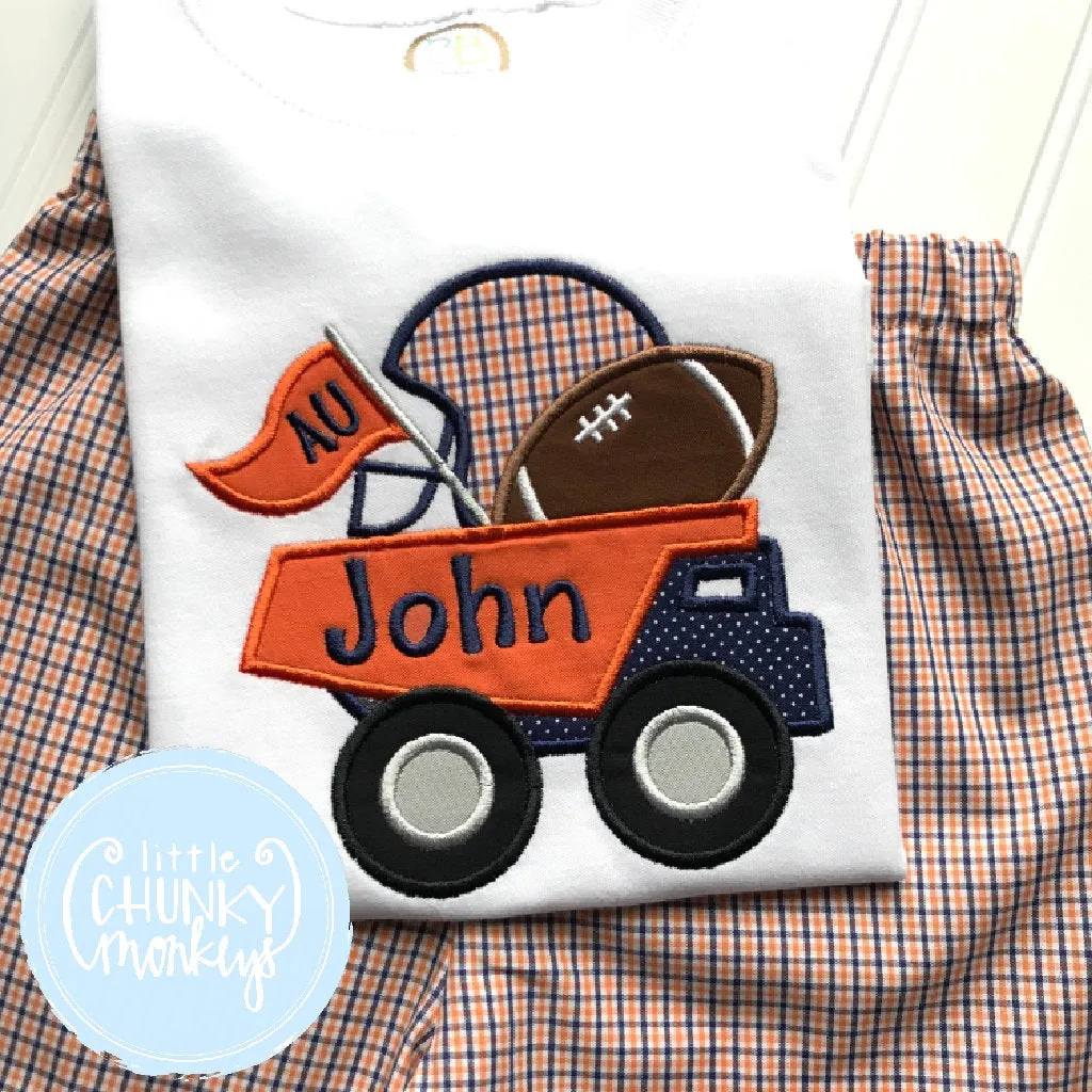 Boy Shirt- Navy and Blue Football Dumptruck Applique Shirt