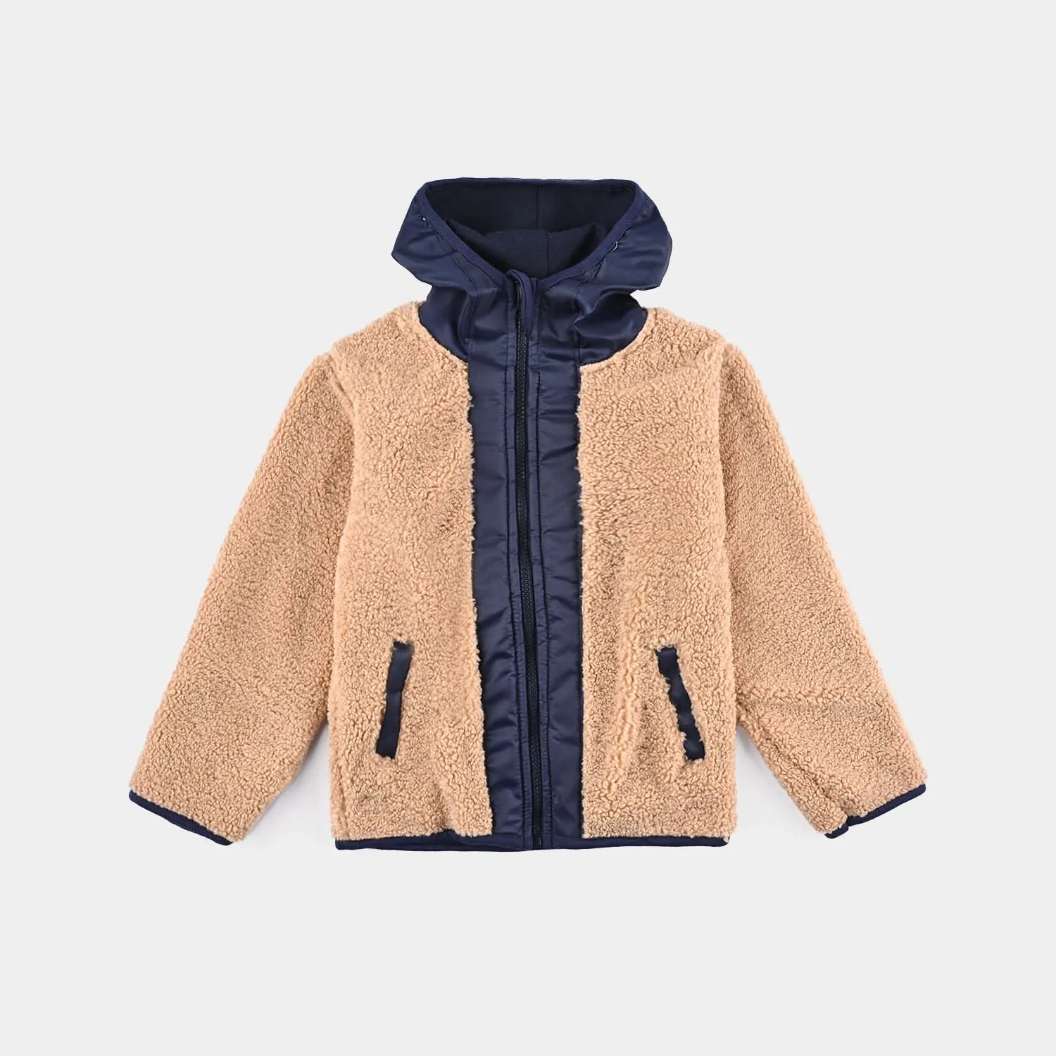 Boys Fleece Knitted Jacket - Brown/Navy