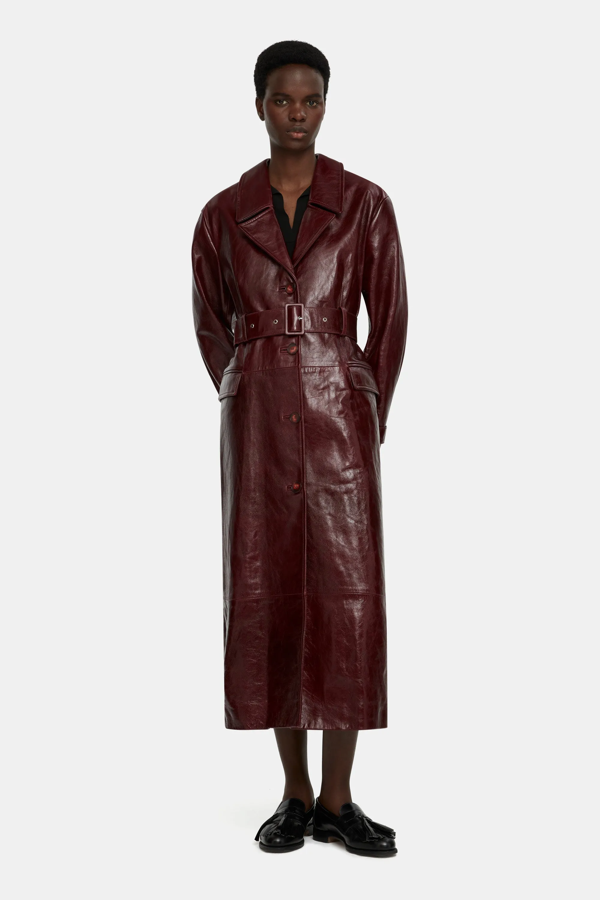 Brady Trench Coat in Oxblood Leather