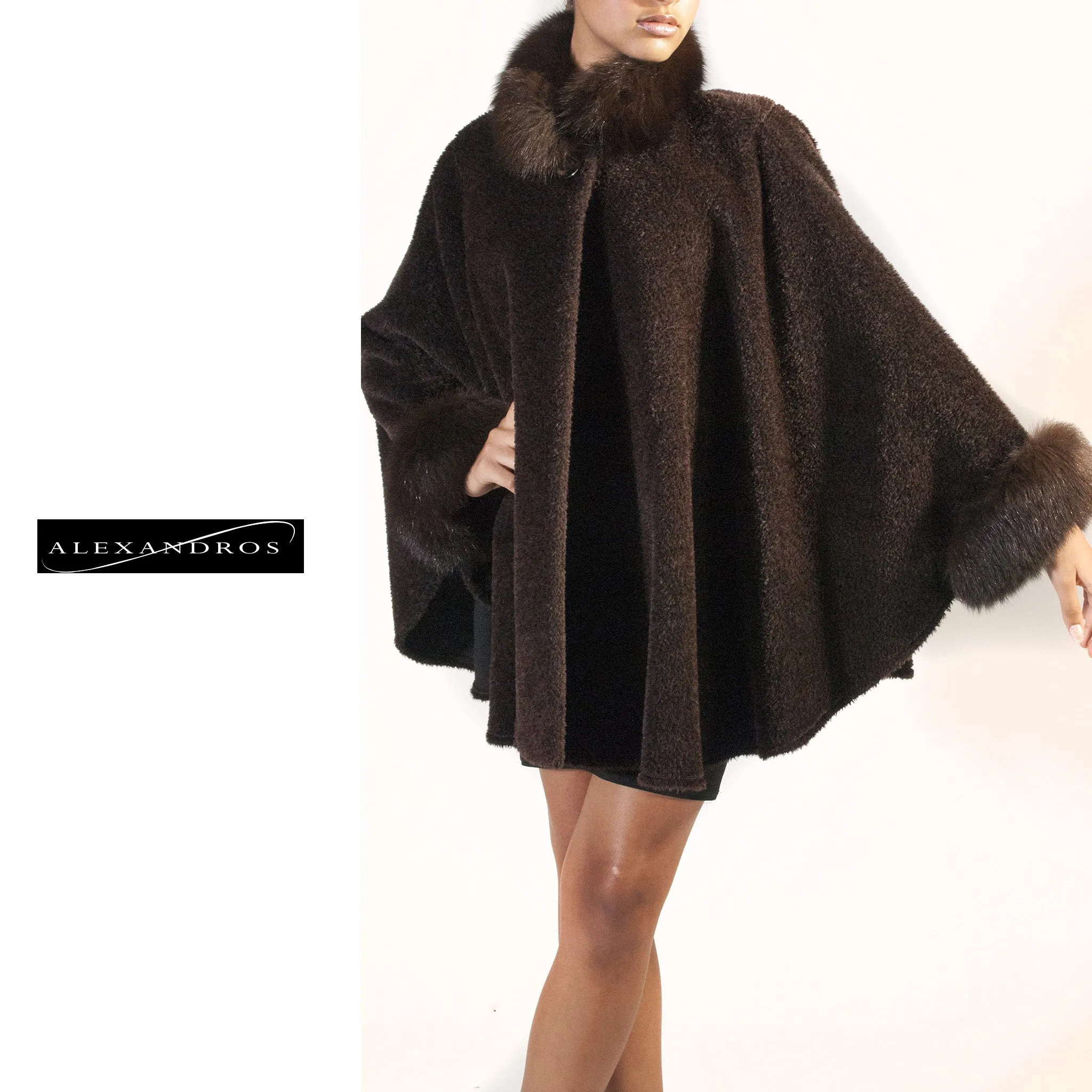 Brown Alpaca Cape with Fox Trim