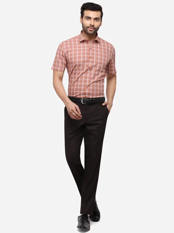 Brown Slim Fit Solid Formal Trouser | Metal