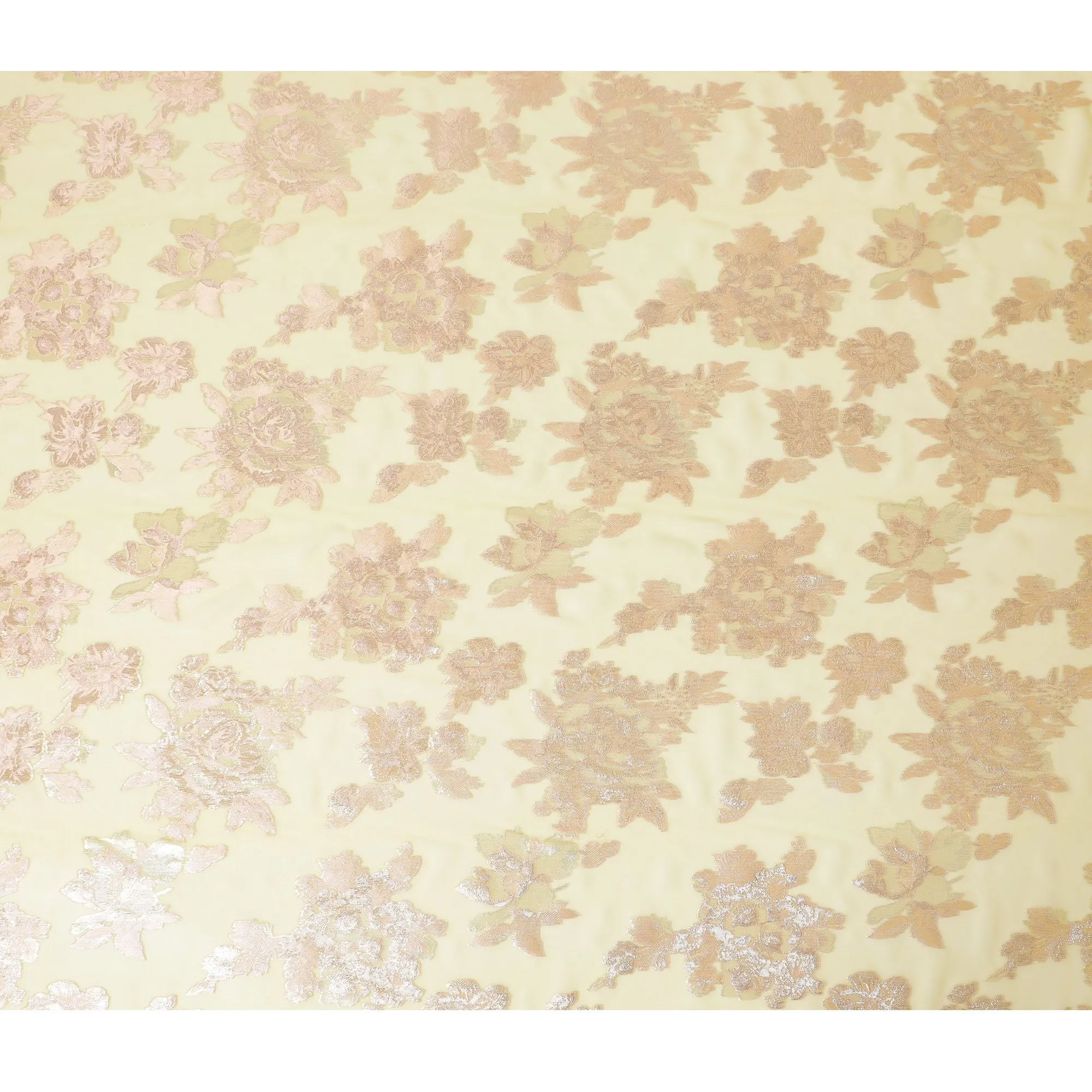 Butter Gold Floral Premium pure silk Chiffon Fabric with golden metallic lurex, 110cm Wide – Exquisite South Korean Textile-D17679