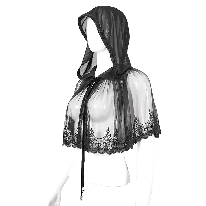 CA022 Lace mesh hooded small cape