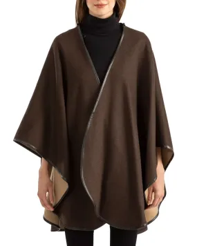 Camel and Chocolate Leather Trimmed Reversible U-Cape